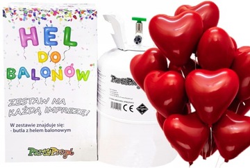 Butla z helem Hel +30 szt Balony Serca Walentynki