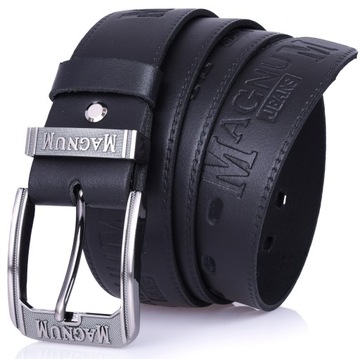 SKÓRZANY Pasek do spodni MAGNUM 4cm Jeans CZARNY
