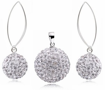 KOMPLET SREBRNY KRYSZTAŁKI SWAROVSKI DUŻE WISZĄCE KULE SHAMBALLA DISCOBALL