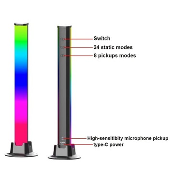 Светодиодная музыкальная лампа RGB, управление через приложение, синхронизация со звуковым компьютером