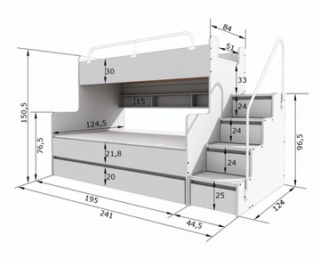 Łóżko piętrowe JSM3 ze schodami niebieski matowy