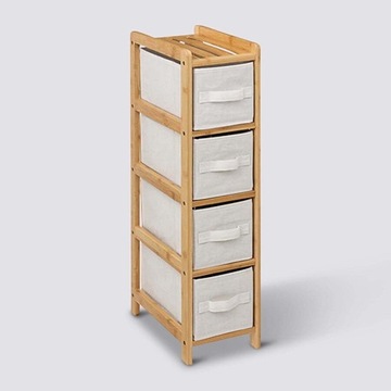 Стеллаж для хранения в ванной комнате с 4 текстильными корзинами, бамбуковыми ящиками