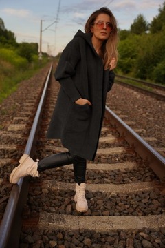 ДЛИННОЕ ПАЛЬТО ИЗ АЛЬПАКИ С КАПЮШОНОМ, oversize, ЧЕРНОЕ