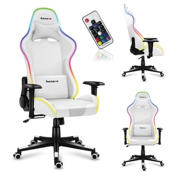 Fotel Gamingowy Gracza EKOSKÓRA + MATERIAŁ HUZARO Force 6.2 White EGB LED