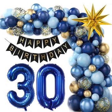 ZESTAW BALONÓW BALONY NA 30 URODZINY GRANATOWO ZŁOTY 136SZT NA TRZYDZIESTKĘ