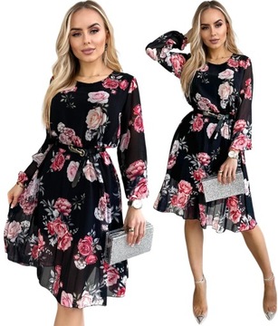 SUKIENKA MIDI DAMSKA plisowana print modna stylowa