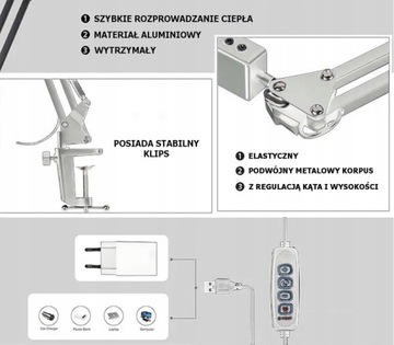 USB-ЛАМПА ДЛЯ ЧЕРТЕЖА/ШКОЛЬНАЯ LED 10ВТ + АДАПТЕР 2А - БЕЛАЯ