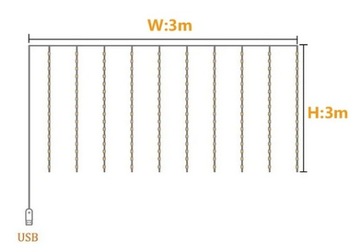 СВЕТОВАЯ ЗАВЕСА 300 LED Гирлянда Лампы 3х3 м USB провода белый ХОЛОДНЫЙ