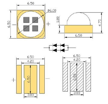 Светодиодный диод 12Вт, SMD 6565, 390-400нм, печатная плата