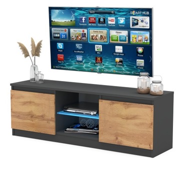 Szafka RTV 120cm ANTRACYT/DĄB WOTAN Szafka Stojąca 2 drzwi Stolik pod TV
