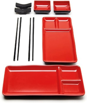 ZESTAW DO SUSHI NACZYNIA TALERZE JAPOŃSKI AZJATYCKI CZERWONY 8SZT ELEGANCKI