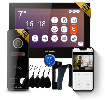 Wideodomofon 7 IPS WiFi Full HD Tuya 140st czytnik pamięć rejestrator DVR