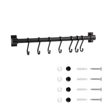 RELING KUCHENNY DRĄŻEK 50CM CZARNY + HACZYKI 7 SZT