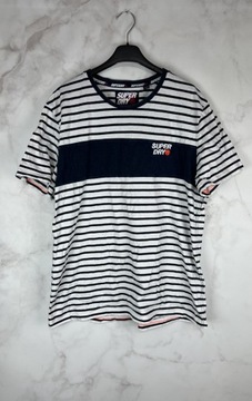 Superdry T-Shirt Męski Biały Niebieski Paski