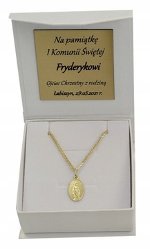 Łańcuszek Złoty Pełny Lisi Ogon z Medalikiem Cudownym 585 Grawer Gratis