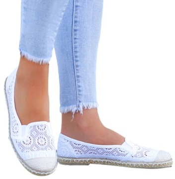 Białe Koronkowe Espadryle Tenisówki Buty Damskie