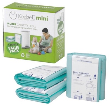 Wkład KORBELL 9L, Worki do kosza na pieluchy 3-pack, na ok. 450 pieluch