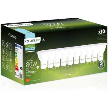 10x Żarówka LED GU10 8W 6500K ZIMNA BIAŁA 120° WYDAJNA PREMIUM CCD