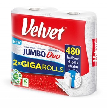 Ręcznik Papierowy w roli celulozowy VELVET Jumbo Duo 2-warstwy 2 rolki