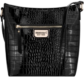 TOREBKA DAMSKA KLASYCZNA LISTONOSZKA MONNARI CZARNA LAKIER CROCO