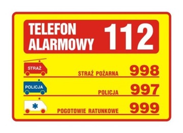 Tabliczka telefonów alarmowych naklejka 14,8x21
