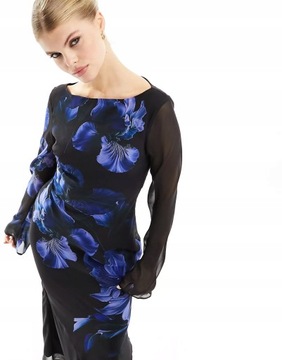 ASO DESIGN 42 XL SUKIENKA CZARNA MAXI BLU FLORAL J21237