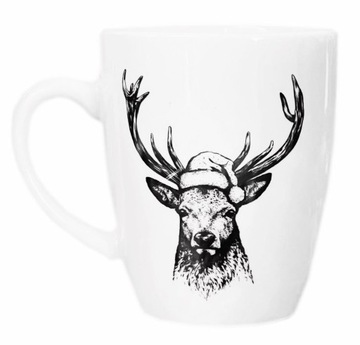 KUBEK ŚWIĄTECZNY KUBECZEK 200 ml DWUSTRONNY ŚWIĘTA / RENIFER JELEŃ NAPISY