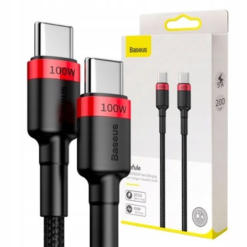 BASEUS KABEL PRZEWÓD USB TYPU C DO USB TYPU C SZYBKIE ŁADOWANIE QC 100W 2M