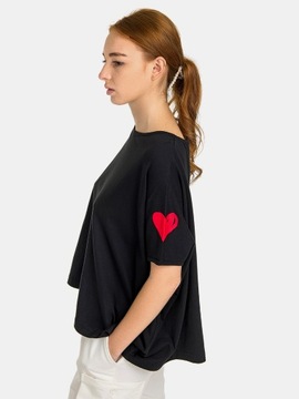 Modna Koszulka Damska T-shirt Bawełniany Krótki Rękaw Luźny Oversize Czarny