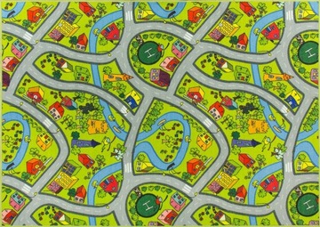 200x300 cm ZIELONY DYWAN DLA CHŁOPCA DROGA ULICZKI ULICE DOMKI RZEKA