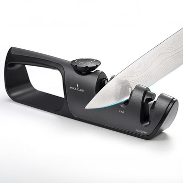 ТОЧИЛКА КУХОННЫХ НОЖЕЙ С РЕГУЛИРУЕМОЙ ЗАТОЧКОЙ, ТРЕХФАЗНЫМ КОЛЕСОМ 3в1