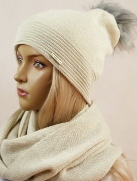 KOMPLET CZAPKA + KOMIN SZAL pompon # 09