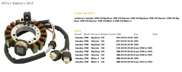DZE UZWOJENIE ALTERNATORA STATOR YAMAHA YFM 350 BIG BEAR 89-94