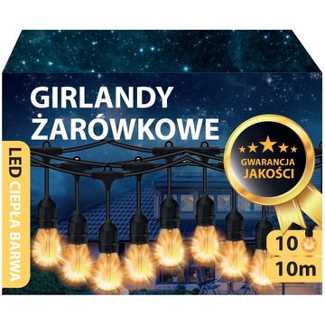 Girlanda Ogrodowa Świetlna Lampki LED 10M 10X LED żarówki E27 NA BALKON