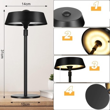 Bezprzewodowa lampa stołowa LED do sypialni, przenośna lampka nocna czarna