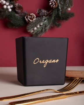 Крышка для вазона черная Орегано с золотой надписью