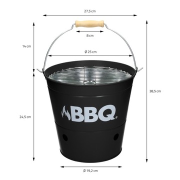 Ведро садовое туристическое для гриля, черное