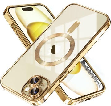 ETUI DO IPHONE 14 PLUS PRZEŹROCZYSTE OCHRONA APARATÓW DO MAGSAFE | GOLD