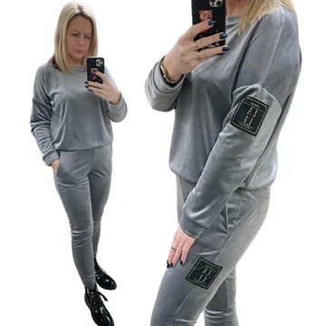 DS77 LOGOWANY DRES LaLi WELUROWY SZARY R.M