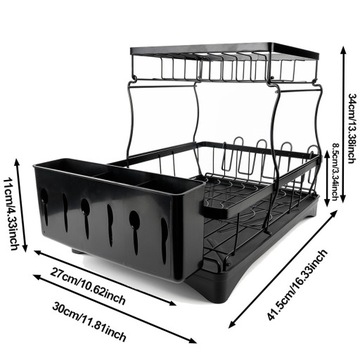 ДВУХУРОВНЕВАЯ СУШИЛКА ДЛЯ СУШКИ ПОСУДЫ КОНТЕЙНЕР ДЛЯ СТОЛОВЫХ ПРИБОРОВ + ВЫПУСК ВОДЫ