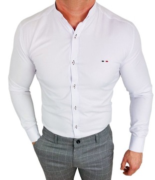Koszula meska biala ze stojka slim fit logo - XXL