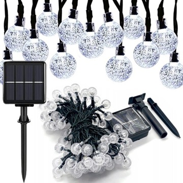 GIRLANDA LAMPKI SOLARNE OGRODOWE ŚWIETLNA 50LED KULKI 9,5M