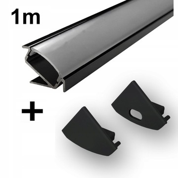 Profil LED NAROŻNY CZARNY alu 1m do taśm led + KLOSZ + ZAŚLEPKI