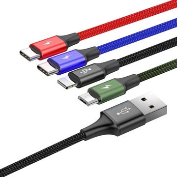 BASEUS CA1T4-B01 USB-кабель 4 в 1 Lightning 2xUSB-C microUSB нейлон 3,5 А 1,2 м