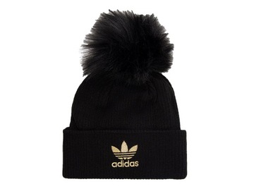 Czapka zimowa ADIDAS FAUX FUR POMPOM BEANIE Black / Metallic Gold