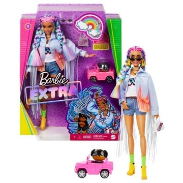 Barbie Extra Moda Lalka Tęczowe warkoczyki GRN29