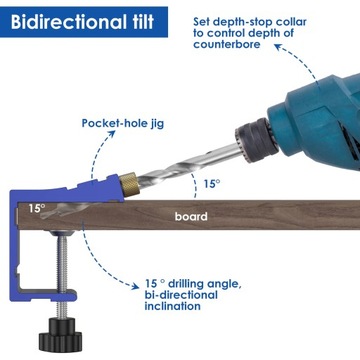 Набор сверл для поиска отверстий Набор приспособлений для карманных отверстий Направляющая для сверления под углом 15 градусов