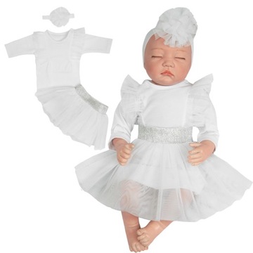 KOMPLET NIEMOWLĘCY do CHRZTU BODY TUTU OPASKA 62