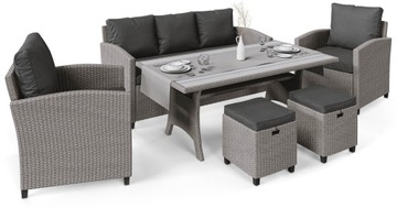 Zestaw meble ogrodowe technorattan komplet 7 osobowy sofa stół fotele puf