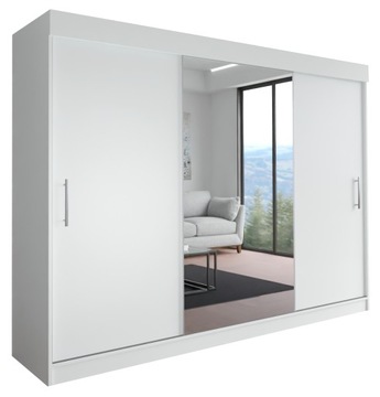 SZAFA MILAN - 3D 210 CM - BIAŁA (1x lustro) - garderoba z uchwytem
